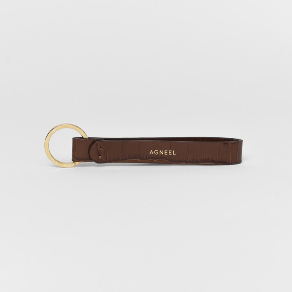 LEATHER KEY RING TOBACCO WITH CROCO EMBOSSING